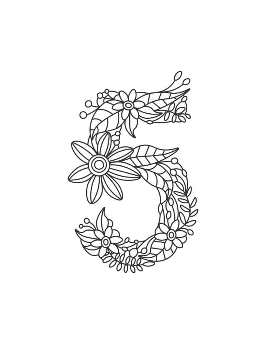 Flower Number 5 Coloring Pdf Free Vectors